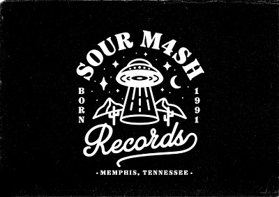 SOUR M4SH Records T-Shirt Badge aliens badge bold cursive flying saucer records type typography ufo