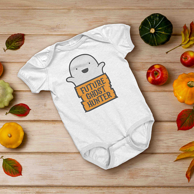 Future Ghost Hunter - Cute Kids Baby Halloween Bodysuit apparel design bodysuit design ghost illustration graphic design halloween halloween illustration illustration illustrator logo design mockup vector