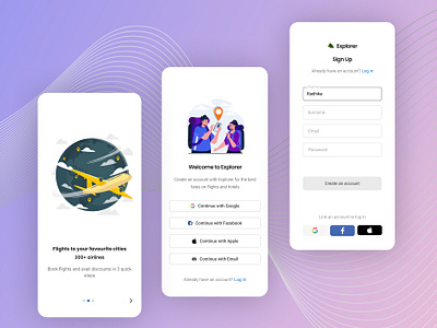 Onboarding screens for travel app Explorer designer illustration mobile application mobile ui onboarding ui travel app ui user interface