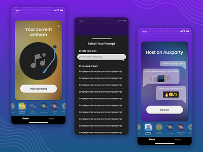 Auxparty - Music Sharing App app branding design figma iconography logo mobile music shareable ui ux vector