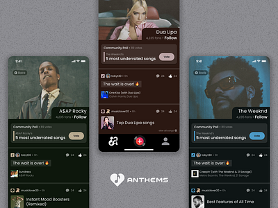 Anthems - Social Music App app artist branding design figma iconography instagram logo mobile music social media ui ux