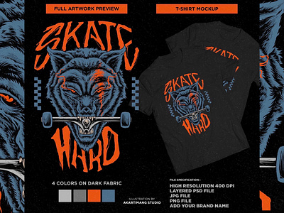 WOLF SKATE available design digitalillustration handdrawn illustration logo skate skateboard skatehard skateordie tshirt design wolf