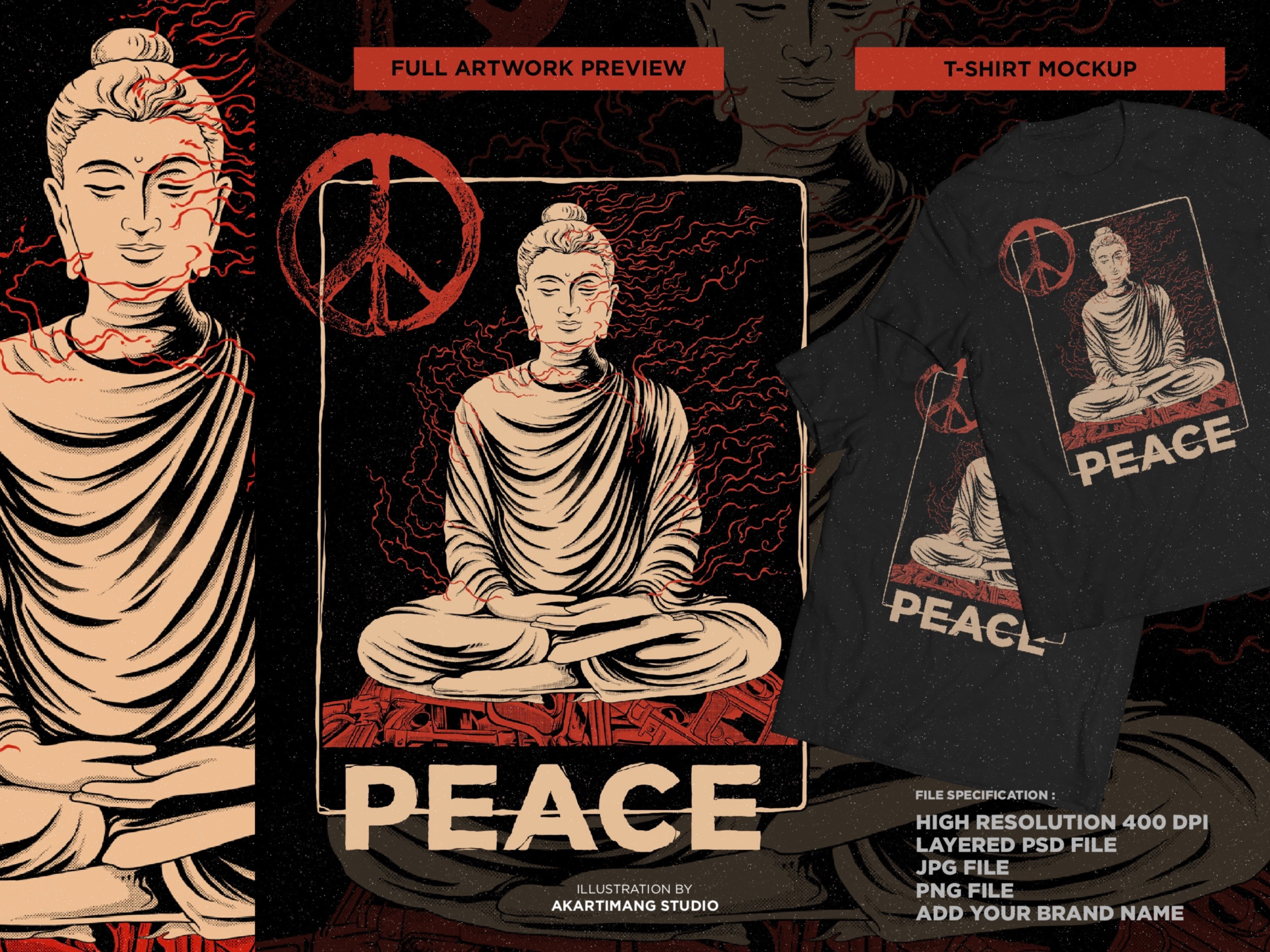 PEACE budismpeace design digitalillustration handdrawn illustration peace peacedesign peaceloce tshirt design vintage vintage design