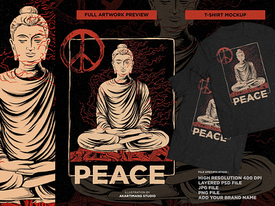 PEACE budismpeace design digitalillustration handdrawn illustration peace peacedesign peaceloce tshirt design vintage vintage design