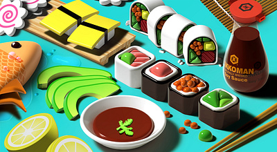 Sushi Feast 3d 3d model illustration illustrator