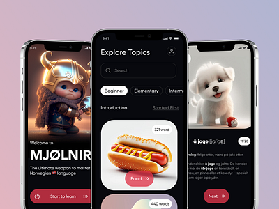 Mjolnir - Language learning app app application design assistant cards edtech education ios design learning app mobile app mobile design mobile ui mobile ux ui ui ux uiux