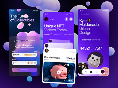 NFT Video Marketplace - Mobile App Concept app collection concept creative design illustration inspiration interaction ios mobile nft nftmarketplace openspace ui ux