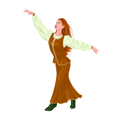 Девушка танцует с поднятыми в стороны руками. arms raised to the sides