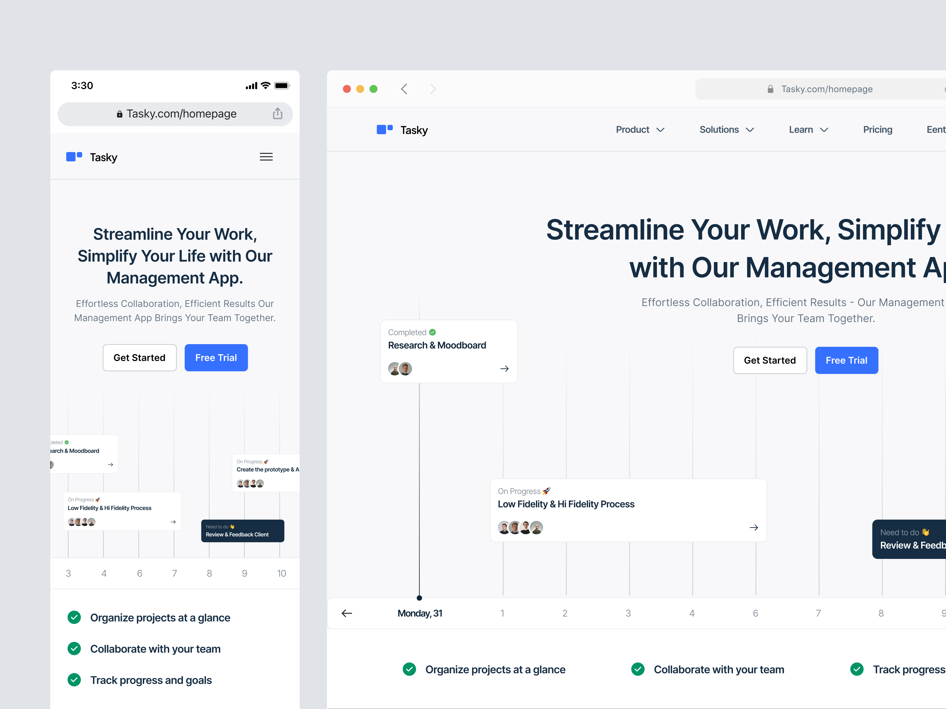 Tasky - Task Management Landing Page hero homepage landing page manage management responsive saas system task timeline web web design website