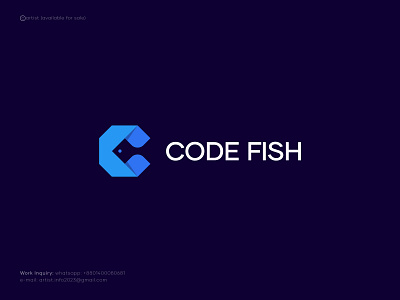 Code Fish branding c c letter logo coding fish icon identity it logo logo designer mark minimalist logo modern logo simple logo software symbol tech top typhography web