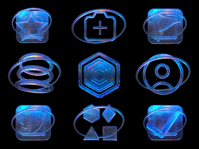 3D orbiting glass icons 💫 3d glass 3d icon animation brand checkmark glass icon set iconography icons illustration milestone orbit reflect reflective shiny space spinning star twitter user