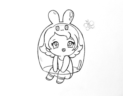 Day 048-365 Enjoying Spring: sketch 365project bunny cute ghost illustration ink kawaii sketch spring