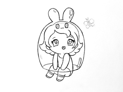 Day 048-365 Enjoying Spring: sketch 365project bunny cute ghost illustration ink kawaii sketch spring