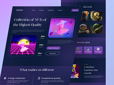 NFT Marketplace Website blockchain crypto graphic design illustration interface landing page nft nft blockchain ui user experience ux web web 3.0 website design