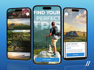 Camping Mobile IOS App android animation app app design app interaction camping dashboard design hiking ios mobile mobile app mobile ui motion online travel travelling ui ux vacation