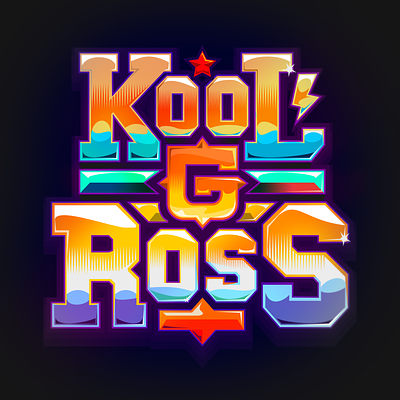 Kool G Ross Logotype block bright cartoon chrome design hiphop komorowski letters light logo logotype music orange rap serif space typography urban vector vivid