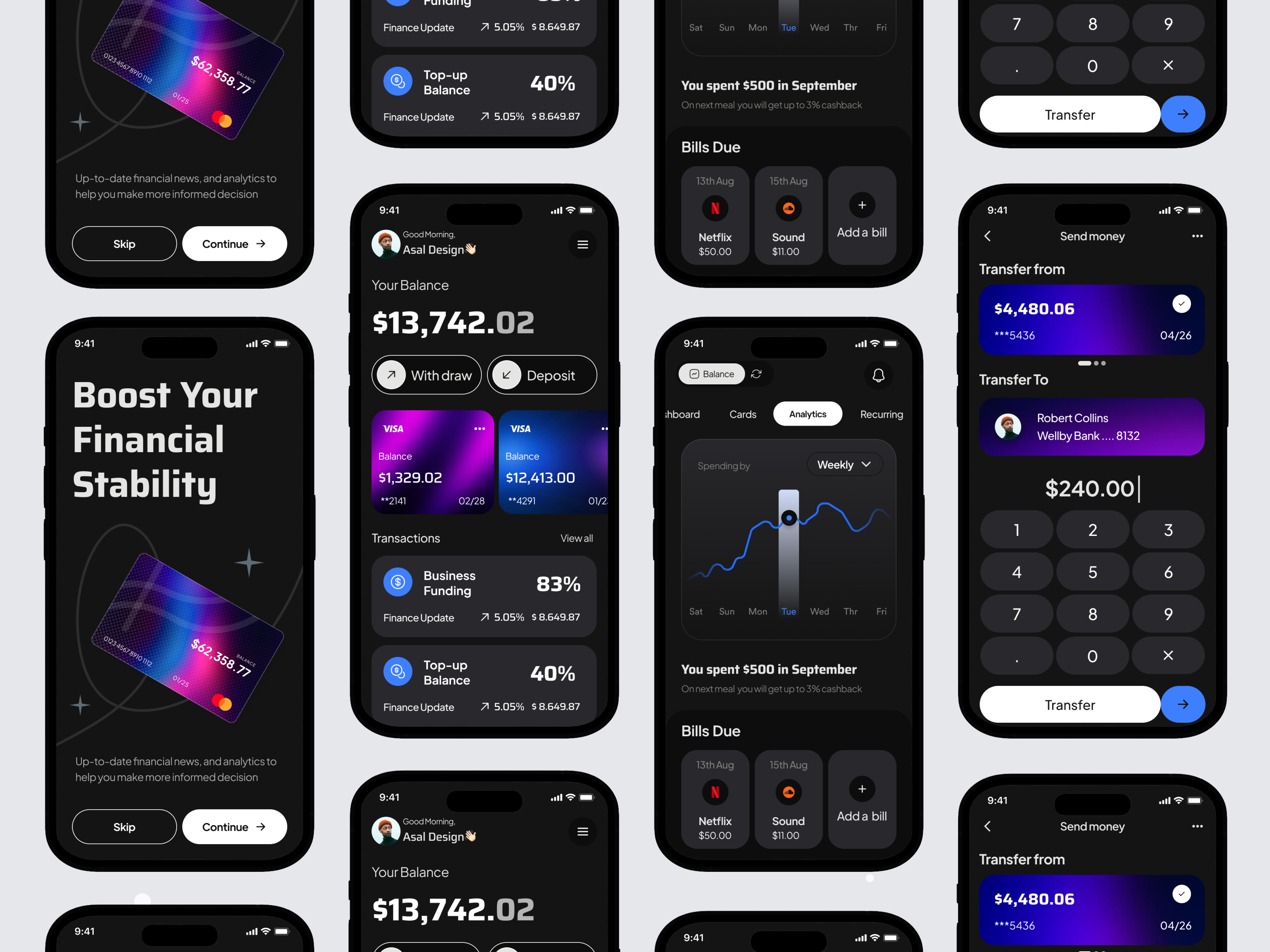 Finance App - Dark Mode by Nishar Multani on Dribbble