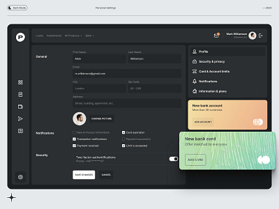 Online Banking. Personal Settings app design desktop finance interaction interface makyoudesign online bank product design ui ux