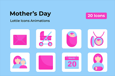 Mother's Day Animated Lottie Icons animation baby care child daughter envelope flowers gif icons lottie love mom mother motion son