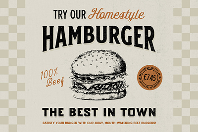 Hamburger vintage adv adv food hamburger illustration logo design press retro type sign stamp texture vintage font vintage sign