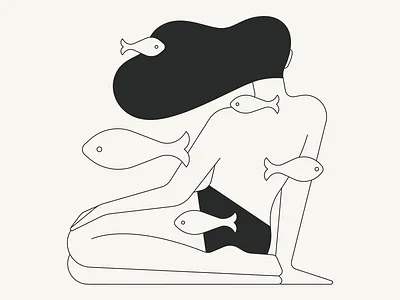 Mermaid fish illustration line art line illustration line work mermaid underwater woman
