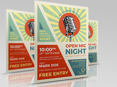Open Mic Night Flyer Template business corporate design dj flyer fun graphic design illustration leaflet logo music party poster stand up comedy