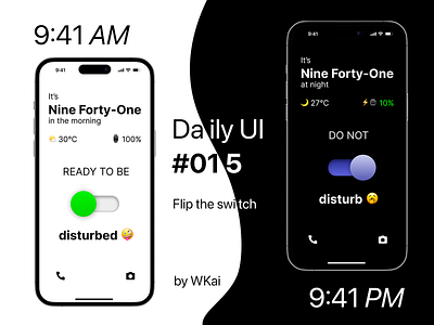 Daily UI #015. On/Off Switch. dailyui dark dnd humour light lock screen mode morning night shortcuts time ui widgets