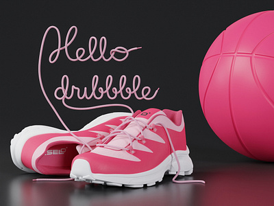 Hello Dribble - Debuting With Sneakers! 3d ball 3d design 3d model 3d render 3d sneakers branding debut debut 3d debut dribbble dribbble graphic design hello dribbble product design sneakers model