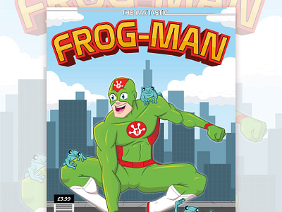 Frog-man comic cover commission. animation character childrens comic book cute hero illustration kids lit