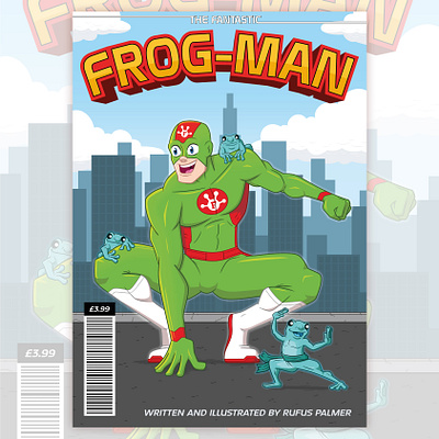 Frog-man comic cover commission. animation character childrens comic book cute hero illustration kids lit