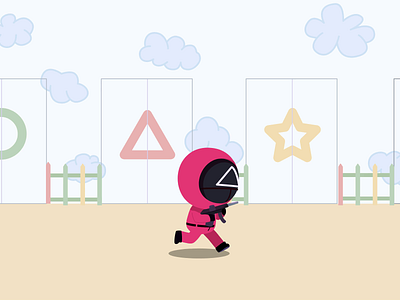 Squid Game Run 2d animation character corridor design graphic design gun illustration madewithsvgator motion graphics pink run running squid game star svg triangle umbrella vector walking