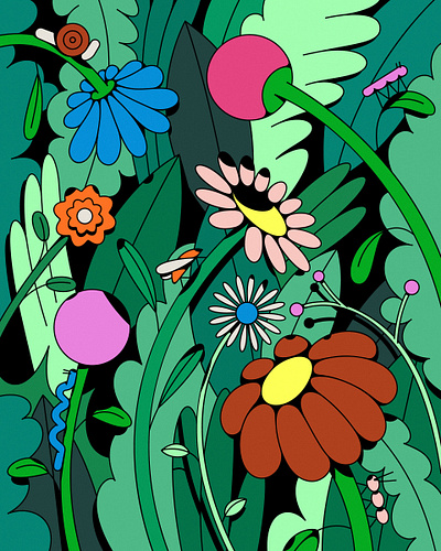 Flowers and bugs! bugs flowers illustration leaves nature