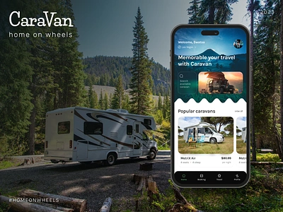 Caravan Mobility App adventure app app design app ui booking camperrental caravan design mobile mobile app mobility app rental app road trip travel trip planner ui ui design vehicle booking