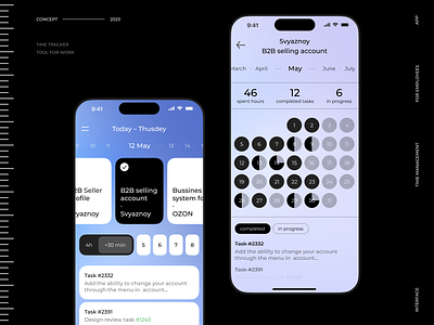 Employee-friendly time tracking app calendar concept design employee gradient interface ios mobile project screen time time managment tracker ui ux work