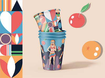 Summer cafe. Ice cream branding cafe character flat graphic design ice cream identity illustration paper cup vector woman