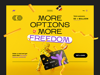 Freedom banking promo app bank banking branding card design freedom futuristic graphic design landing page modern money ui ux yellow youth