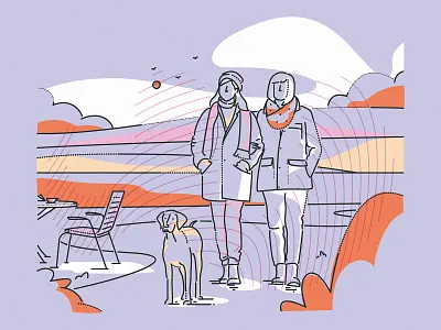 Spring time walks animal character dog editorial freedom illustration lines outdoors partner ramble roam spring sun thumbprint ui ux walks
