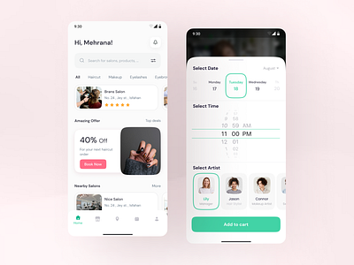 Appointment Booking for Beauty Salons and Health Centers app appointment barbershop barbery booking design flat health minimal mobile nails service ui ux wellness