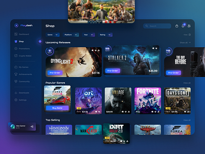 Playdash - game store app community dashboard figma game gamer graphic design interface marketplace play shop store ui webdesign