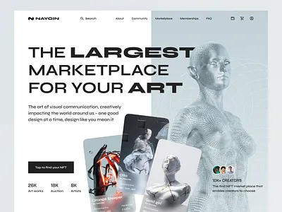 NFT Marketplace art artist bitcoin blockchain branding buy crypto design ecommerce ethereum grey illustration like marketplace nft sell ui ux web website