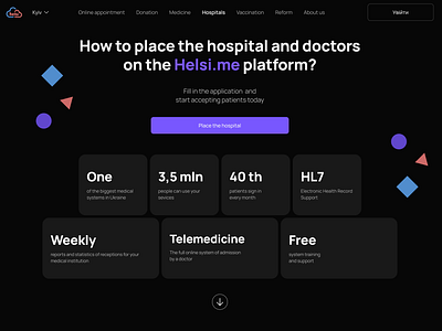 Helsi.me regesign banner card cards cta dark dark theme design graphic design helsi list medical platform redesign typography ui