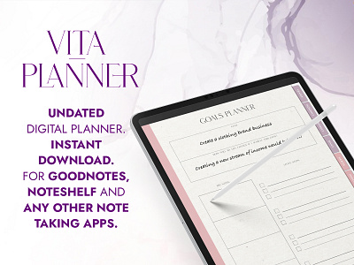 VITA Planner - Purple & White Marble digital planner goodnotes noteshelf undated planner