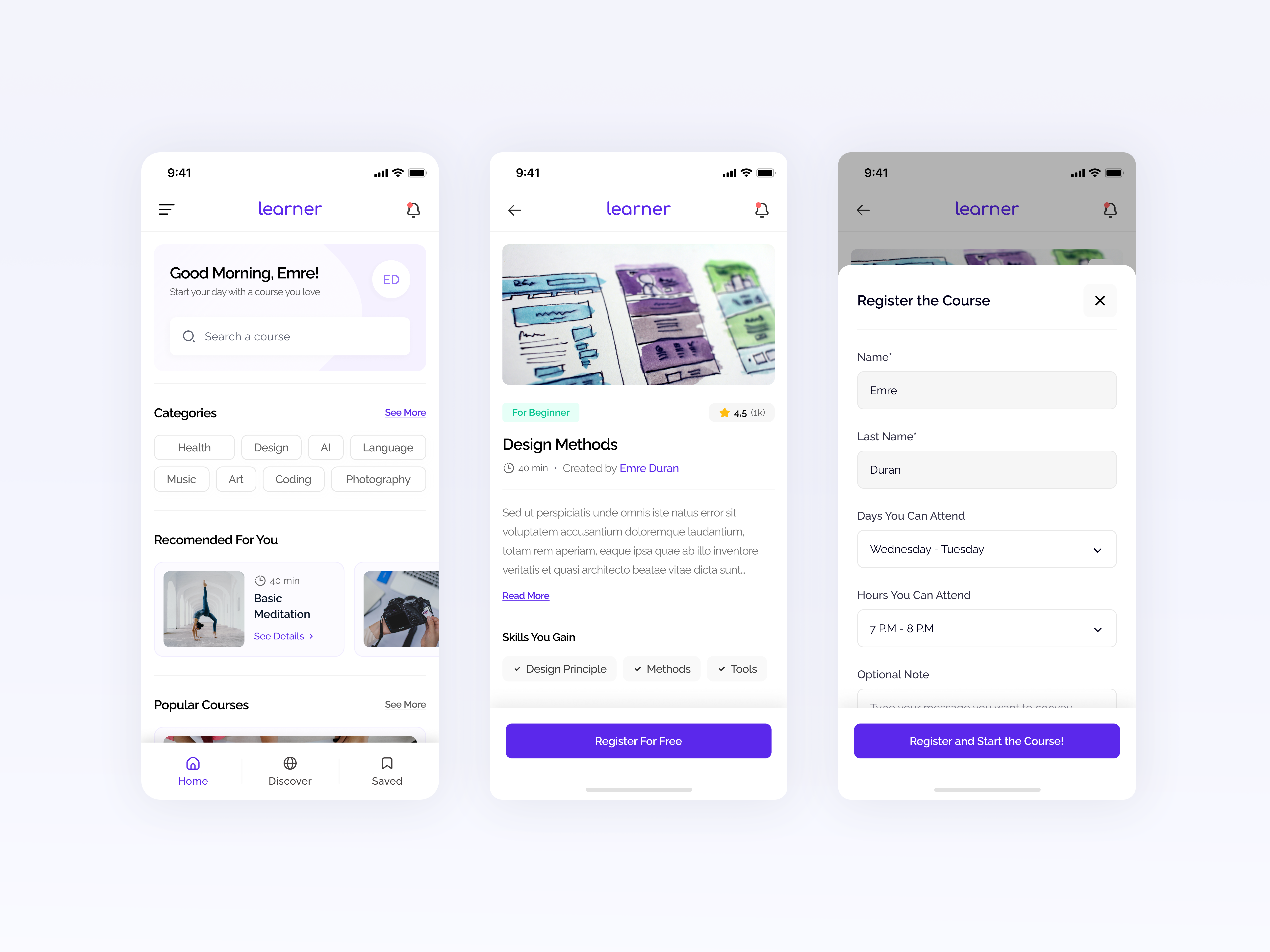 Learner - Mobile App Concept app design typography ui ux