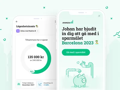 Avanza - Shared saving goals app illustration progressbar shared goals ui