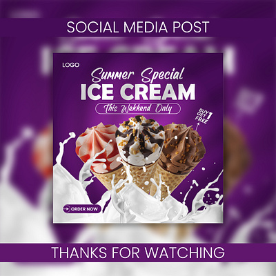 Ice-Cream Social Media / Instagram Post Design branding design graphic design ice cream icecream social media post logo logodesign summer ice cream vector