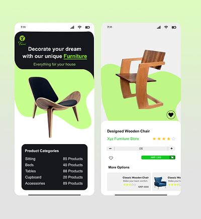 Furniture app branding graphic design ui