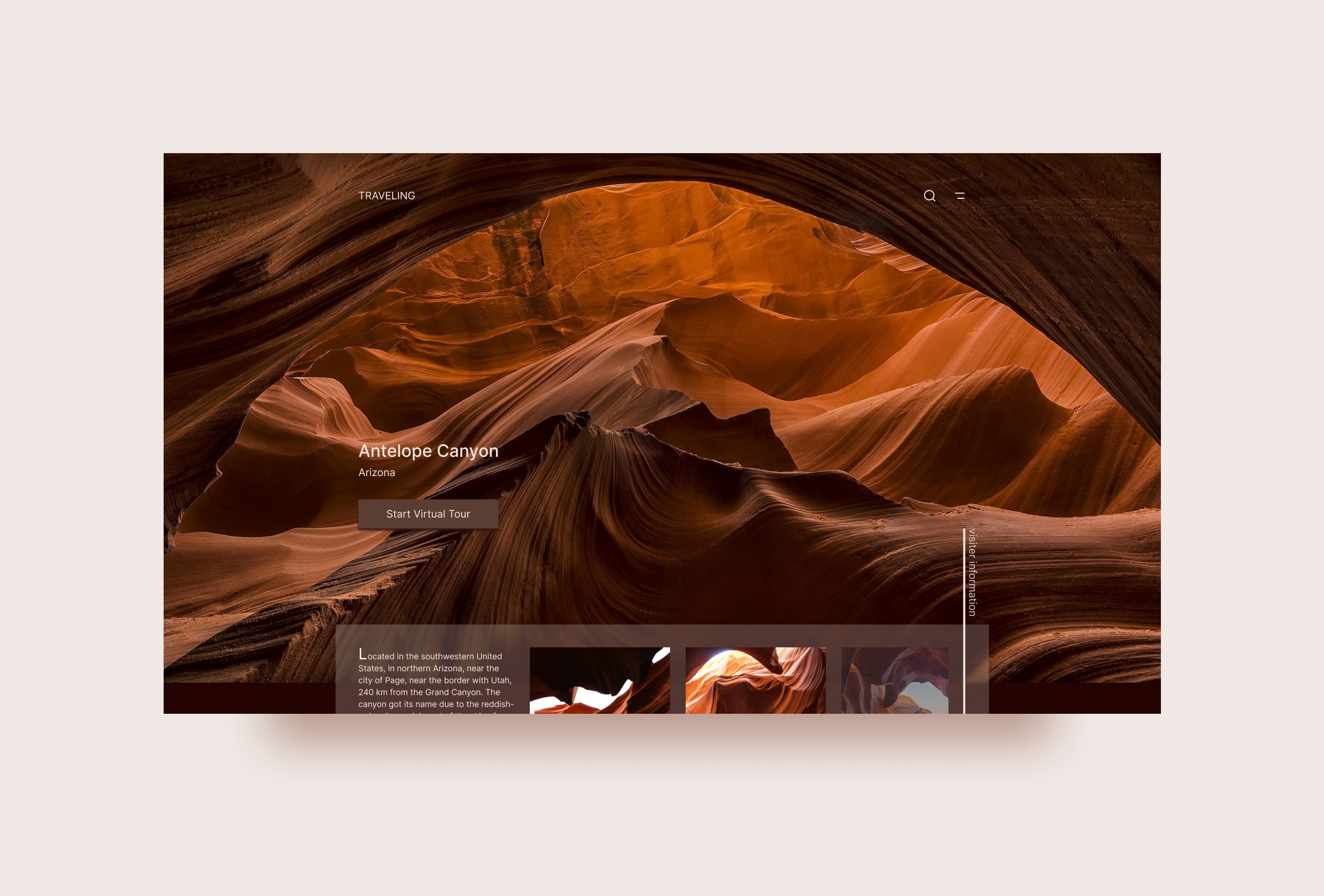 Antelope Canyon excursion, travel - Web Design agency artwork black brown concept creative dark design dribbblers excursion minimal tickets travel ui ui design ux uxui web web design website