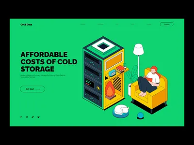 Cold Data cat crypt crypto data illustration isometric sofa vector web3