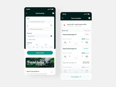 Train booking app design