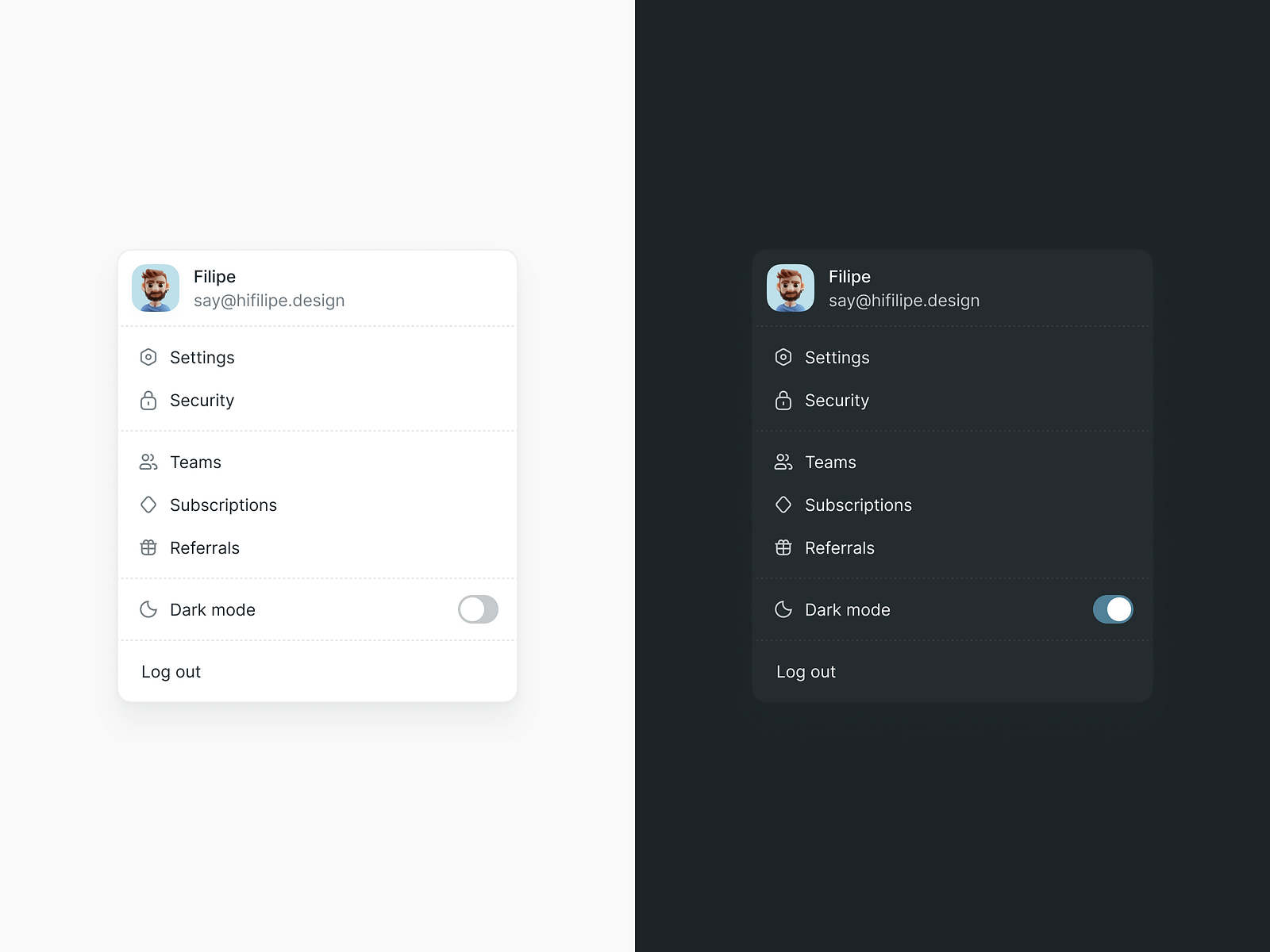 User menu by Filipe on Dribbble